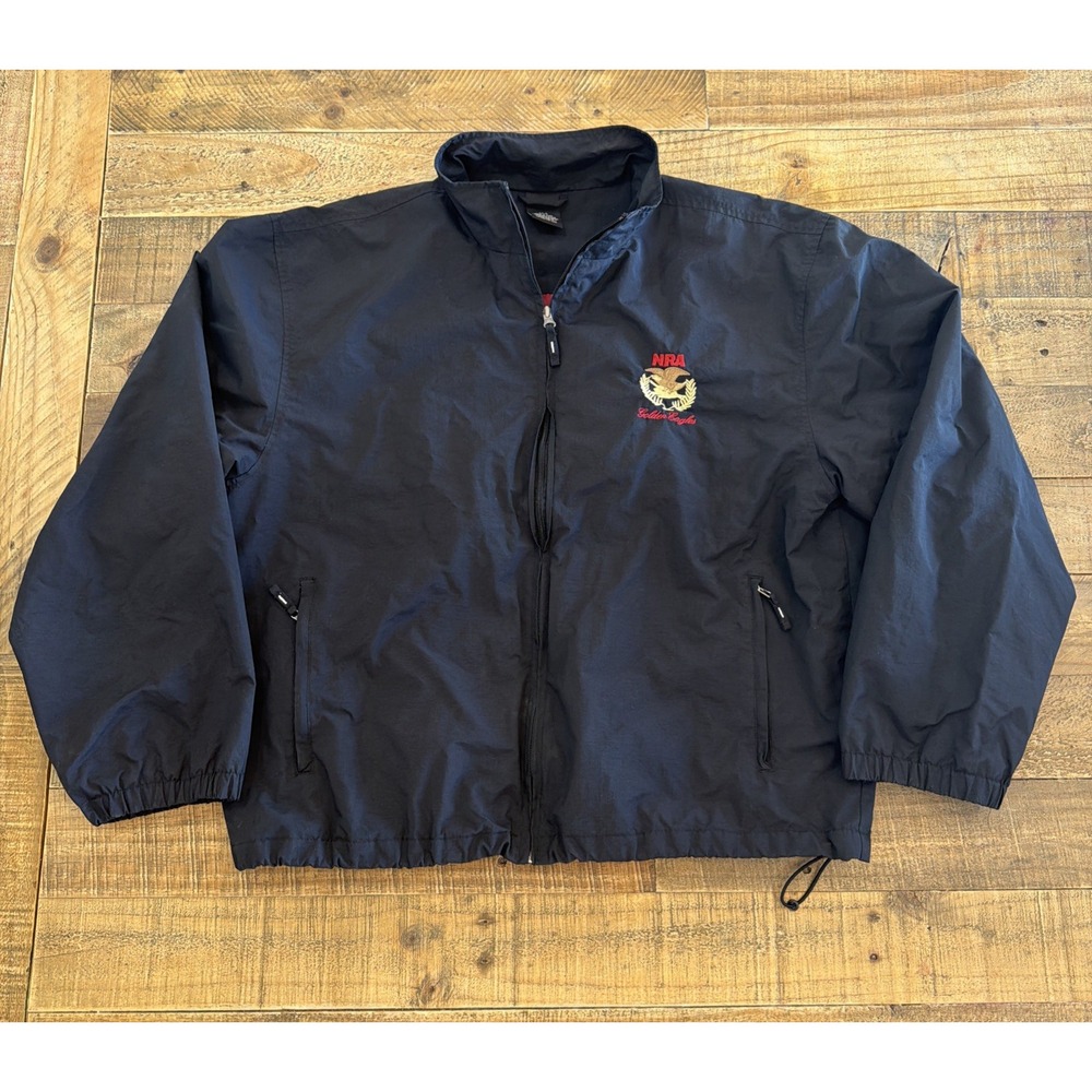 NRA Gold Eagles Windbreaker Jacket Coat Mens L Full Zip Lined Nylon Black